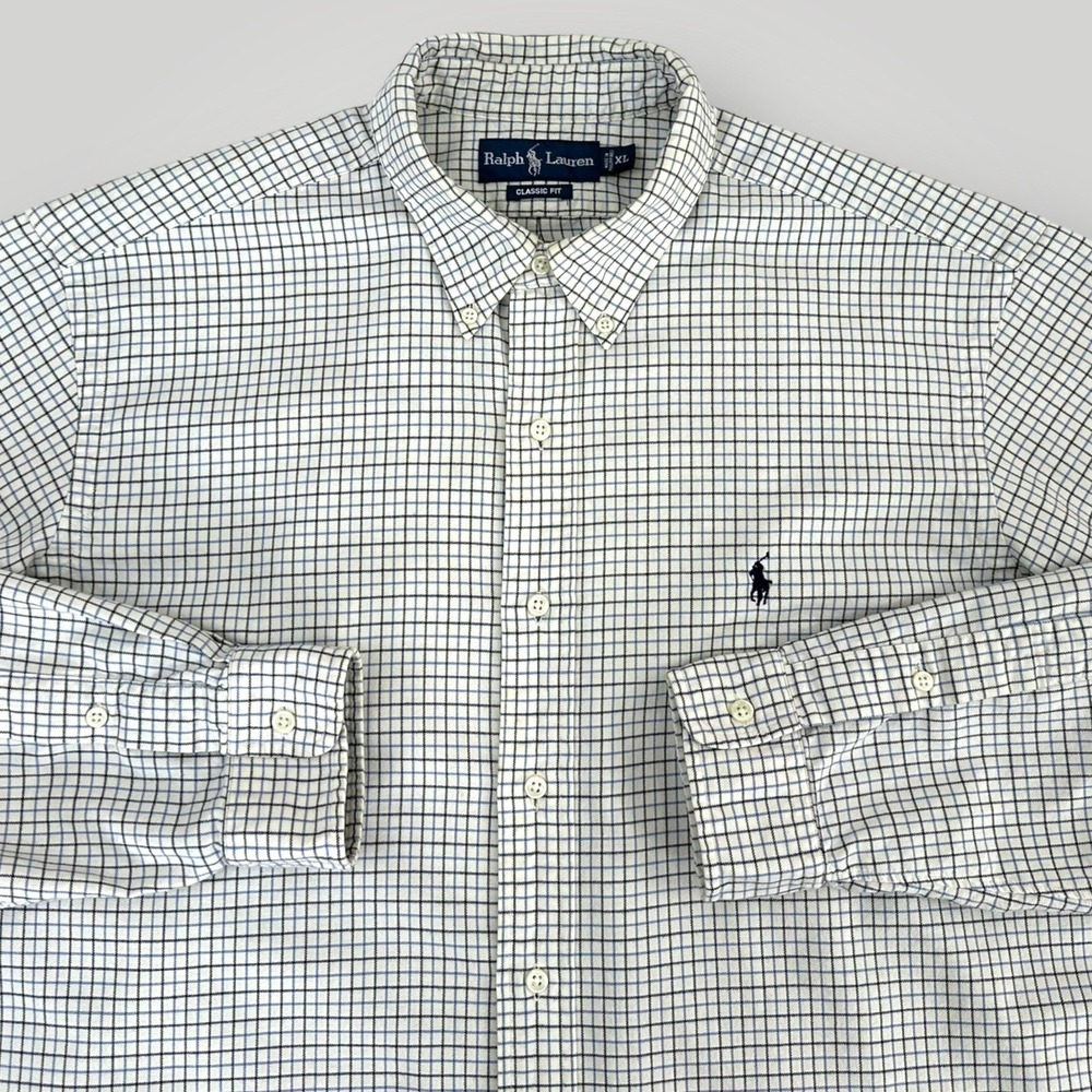 Ralph Lauren Shirt Mens XL Blue White Plaid Classic Fit Button Down Valdosta CC